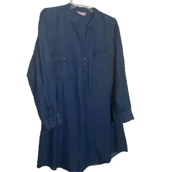 FallingFlowerOld NavyDarkBlueMidi Women’s Shirt Dress LongSleeve ButtonUpSize Xl - Picture 5 of 13